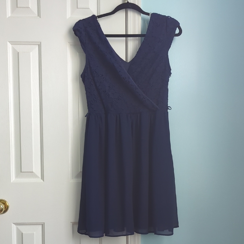 Mystic Navy Lace-Top V-Neck Midi Dress